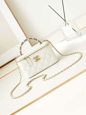 Chanel AP3804 Clutch Lambskin Vanity Box bag With Pearl handle White - Default Title - View 1