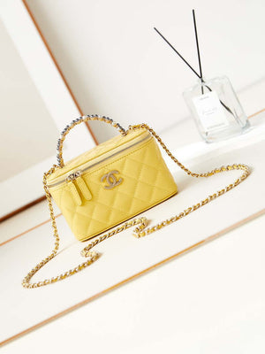 Chanel AP3804 Clutch Lambskin Vanity Box bag With Pearl handle Yellow - Default Title - View 1