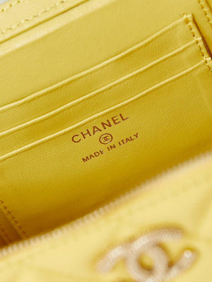Chanel AP3804 Clutch Lambskin Vanity Box bag With Pearl handle Yellow - Default Title - View 9