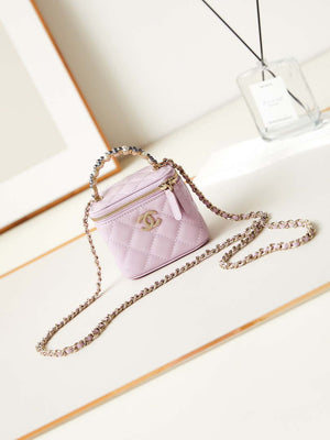 Chanel AP3805 Mini Clutch Lambskin Vanity Box bag With Pearl handle Pink - Default Title - View 1