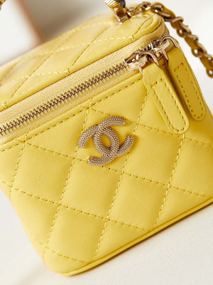 Chanel AP3805 Mini Clutch Lambskin Vanity Box bag With Pearl handle Yellow - Default Title - View 2