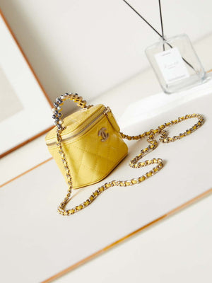 Chanel AP3805 Mini Clutch Lambskin Vanity Box bag With Pearl handle Yellow - Default Title - View 3