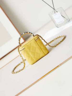 Chanel AP3805 Mini Clutch Lambskin Vanity Box bag With Pearl handle Yellow - Default Title - View 5