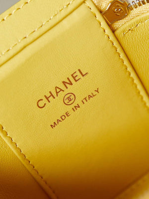 Chanel AP3805 Mini Clutch Lambskin Vanity Box bag With Pearl handle Yellow - Default Title - View 9
