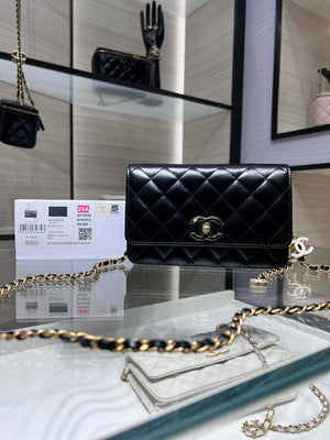 Chanel AP3938 Wallet On Chain Shiny Lambskin Enamel & Gold-Tone Metal Black - Default Title - View 1