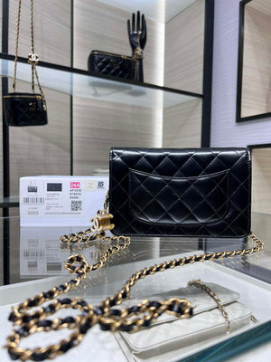 Chanel AP3938 Wallet On Chain Shiny Lambskin Enamel & Gold-Tone Metal Black - Default Title - View 2