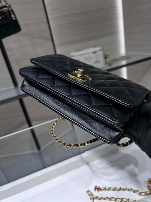 Chanel AP3938 Wallet On Chain Shiny Lambskin Enamel & Gold-Tone Metal Black - Default Title - View 3
