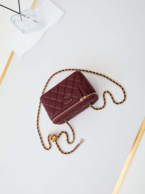 Chanel AP3940 Clutch With Chain Lambskin Vanity Box bag with Enamel buckle Wine Red - Default Title - View 7