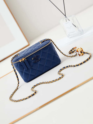 Chanel AP3940 Clutch With Chain Lambskin Vanity Box bag with Enamel buckle Blue - Default Title - View 1