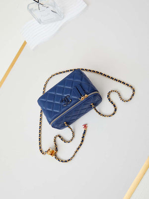 Chanel AP3940 Clutch With Chain Lambskin Vanity Box bag with Enamel buckle Blue - Default Title - View 7
