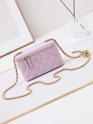 Chanel AP3940 Clutch With Chain Lambskin Vanity Box bag with Enamel buckle light Purple - Default Title - View 1