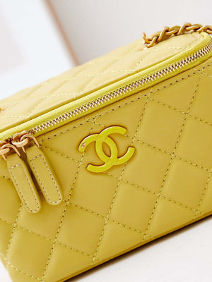 Chanel AP3940 Clutch With Chain Lambskin Vanity Box bag with Enamel buckle Yellow - Default Title - View 2