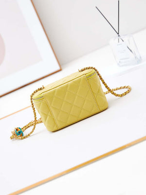 Chanel AP3940 Clutch With Chain Lambskin Vanity Box bag with Enamel buckle Yellow - Default Title - View 5