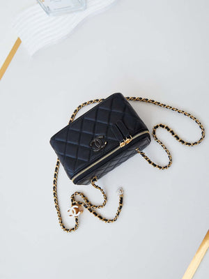 Chanel AP3940 Clutch With Chain Lambskin Vanity Box bag with Enamel buckle Black - Default Title - View 6