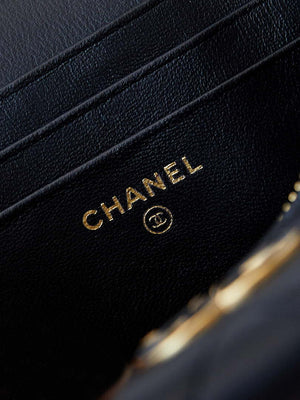 Chanel AP3940 Clutch With Chain Lambskin Vanity Box bag with Enamel buckle Black - Default Title - View 9