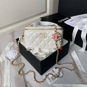 Chanel AP3940 Clutch With Chain Lambskin Vanity Box bag with Enamel buckle White - Default Title - View 1