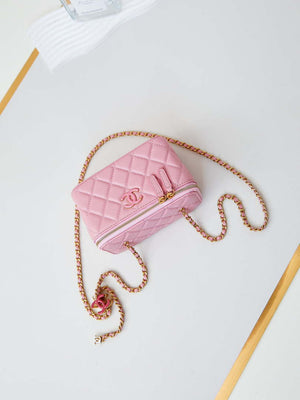 Chanel AP3940 Clutch With Chain Lambskin Vanity Box bag with Enamel buckle Pink - Default Title - View 7