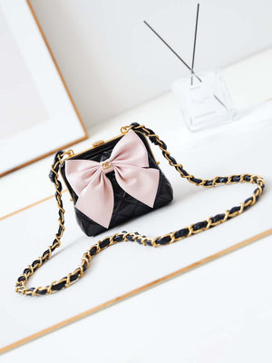 Chanel AP4028 Clutch with chain Lambskin Patent Crumpled Lambskin & Gold-Tone Metal Pink & Black - Default Title - View 1