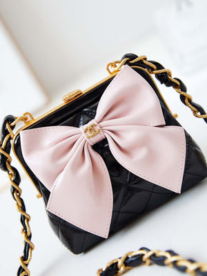 Chanel AP4028 Clutch with chain Lambskin Patent Crumpled Lambskin & Gold-Tone Metal Pink & Black - Default Title - View 2