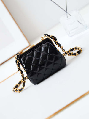 Chanel AP4028 Clutch with chain Lambskin Patent Crumpled Lambskin & Gold-Tone Metal Pink & Black - Default Title - View 5