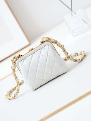 Chanel AP4028 Clutch with chain Lambskin Patent Crumpled Lambskin & Gold-Tone Metal White - Default Title - View 5