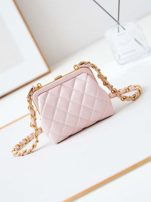 Chanel AP4028 Clutch with chain Lambskin Patent Crumpled Lambskin & Gold-Tone Metal Pink - Default Title - View 5