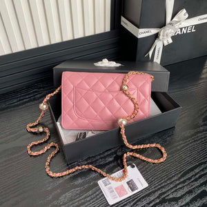 Chanel AP4282 19 Wallet On Chain Shiny Lambskin Imitation Pearls & Gold-Tone Metal Pink - Default Title - View 2