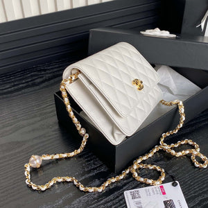 Chanel AP4282 19 Wallet On Chain Shiny Lambskin Imitation Pearls & Gold-Tone Metal White - Default Title - View 5
