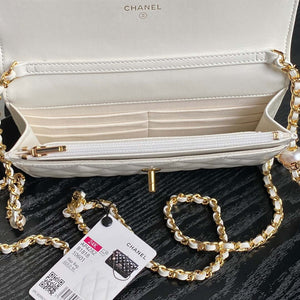 Chanel AP4282 19 Wallet On Chain Shiny Lambskin Imitation Pearls & Gold-Tone Metal White - Default Title - View 7