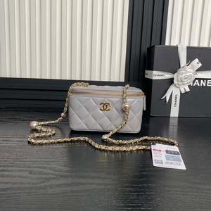Chanel AP4285 Clutch Pearl with Chain Vanity Box bag Gray - Default Title - View 1