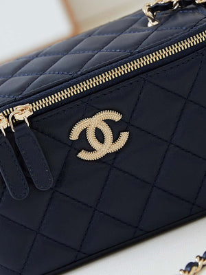 Chanel AP4301 Clutch Embossed Rhinestone with Chain Vanity Box bag Dark Blue - Default Title - View 2