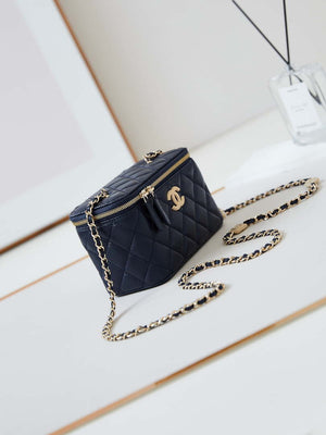 Chanel AP4301 Clutch Embossed Rhinestone with Chain Vanity Box bag Dark Blue - Default Title - View 4