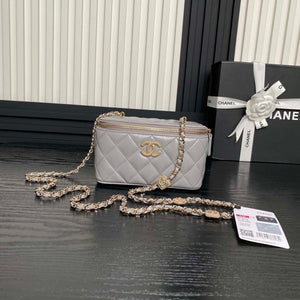 Chanel AP4301 Clutch Embossed Rhinestone with Chain Vanity Box bag Gray - Default Title - View 1