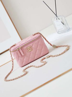 Chanel AP4301 Clutch Embossed Rhinestone with Chain Vanity Box bag Light Pink - Default Title - View 1