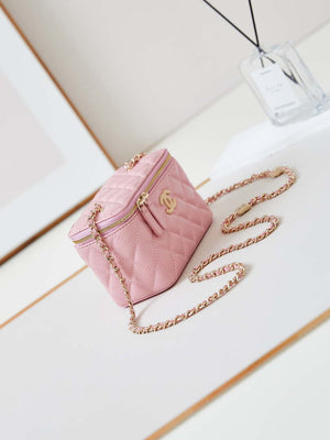 Chanel AP4301 Clutch Embossed Rhinestone with Chain Vanity Box bag Light Pink - Default Title - View 3
