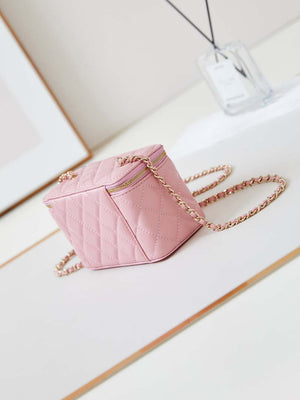 Chanel AP4301 Clutch Embossed Rhinestone with Chain Vanity Box bag Light Pink - Default Title - View 4