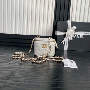 Chanel AP4302 Mini Clutch Embossed Rhinestone with Chain Vanity Box bag White - Default Title - View 1