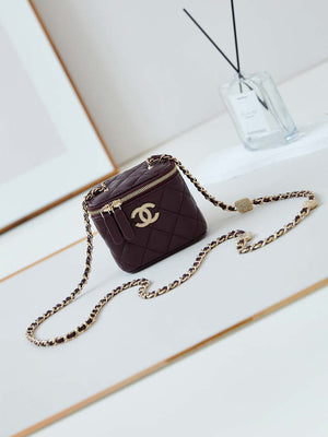 Chanel AP4302 Mini Clutch Embossed Rhinestone with Chain Vanity Box bag Wine Red - Default Title - View 1