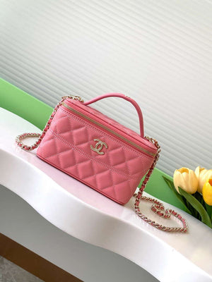 Chanel AP4404 Long Vanity with Chain Grained Calfskin & Gold-Tone Metal Rose Pink - Default Title - View 1