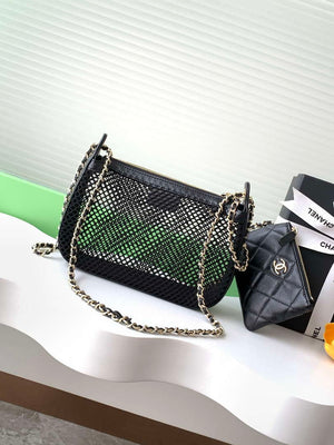 Chanel AP4572 25S Clutch With Chain Mesh Shiny Lambskin & Gold-Tone Metal Black - Default Title - View 3