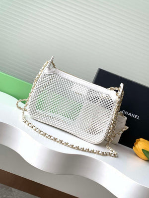 Chanel AP4572 25S Clutch With Chain Mesh Shiny Lambskin & Gold-Tone Metal White - Default Title - View 3