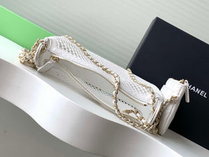 Chanel AP4572 25S Clutch With Chain Mesh Shiny Lambskin & Gold-Tone Metal White - Default Title - View 5