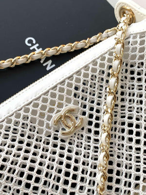 Chanel AP4572 25S Clutch With Chain Mesh Shiny Lambskin & Gold-Tone Metal White - Default Title - View 6
