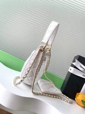 Chanel AP4573 25S Clutch With Chain Mesh Shiny Lambskin & Gold-Tone Metal White - Default Title - View 2