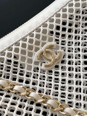 Chanel AP4573 25S Clutch With Chain Mesh Shiny Lambskin & Gold-Tone Metal White - Default Title - View 6