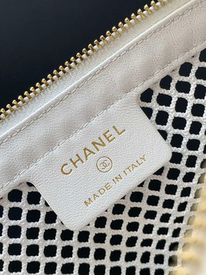 Chanel AP4573 25S Clutch With Chain Mesh Shiny Lambskin & Gold-Tone Metal White - Default Title - View 9