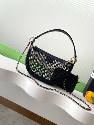 Chanel AP4573 25S Clutch With Chain Mesh Shiny Lambskin & Gold-Tone Metal Black - Default Title - View 3