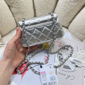 Chanel AP4593 25S Mini Flap Silver Lambskin with Silver Hardware - Default Title - View 4