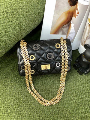 Chanel AS0874 Mini 2.55 Handbag Calfskin Strass Glass Pearls Black Gold - Default Title - View 3