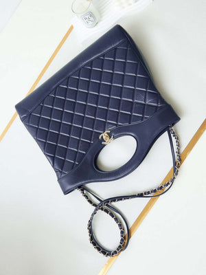 Chanel AS1010 31 Larage Shopping Bag Shiny Lambskin Navy Blue - Default Title - View 7